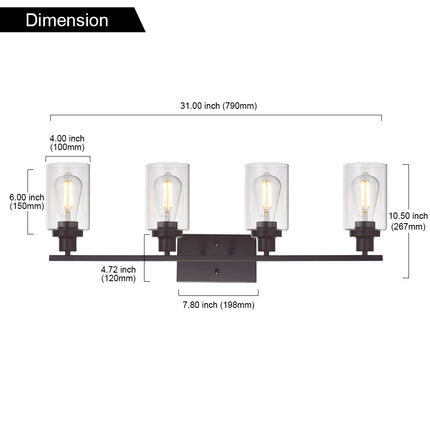 MELUCEE 4 Lights Wall Sconce Lighting Oil Rubbed Bronze Finished with Clear Glass