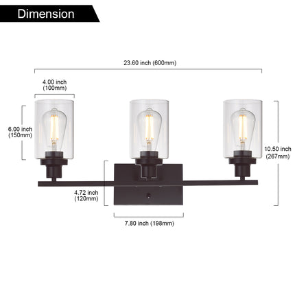 MELUCEE 3 Light Bathroom Vanity Light Oil Rubbed Bronze, Industrial Wall Light Fixture with Clear Glass Shade