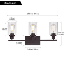 Load image into Gallery viewer, MELUCEE 3 Light Bathroom Vanity Light Oil Rubbed Bronze, Industrial Wall Light Fixture with Clear Glass Shade
