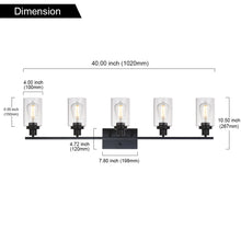 Load image into Gallery viewer, MELUCEE 40 Inches Length 5-Light Bathroom Vanity Light Fixtures Black Industrial Wall Sconce Lighting with Clear Glass Shade
