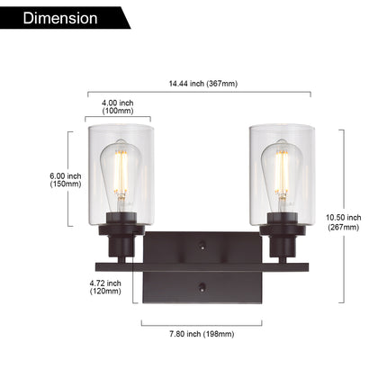 MELUCEE 2-Light Industrial Bathroom Lighting Oil Rubbed Bronze with Clear Glass Shade