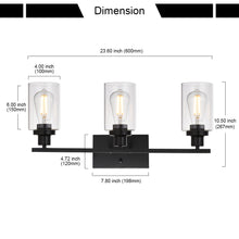 Load image into Gallery viewer, MELUCEE Bathroom Vanity Light Fixtures 3 Lights Wall Sconce Black with Clear Glass Shade
