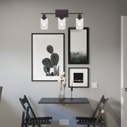 MELUCEE 3 Light Bathroom Vanity Light Oil Rubbed Bronze, Industrial Wall Light Fixture with Clear Glass Shade