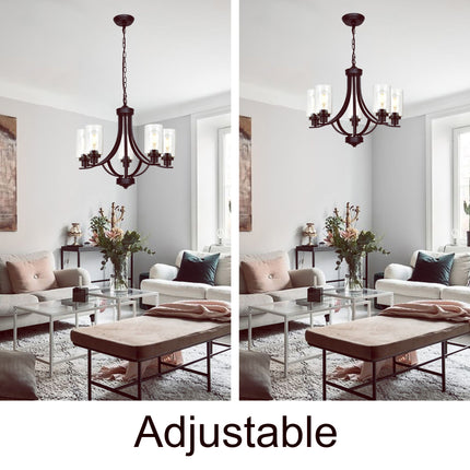 MELUCEE 5-Light Chandelier with Clear Glass Shade, Brushed Nickel/Black/Oil Rubbed Bronze