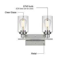 Load image into Gallery viewer, MELUCEE 2-Light Chrome Wall Sconce Industrial with Clear Glass Shade and Metal Base
