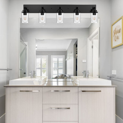 MELUCEE 2/3/4/5/6 Lights Bathroom Lighting Fixtures Over Mirror, Black Finish