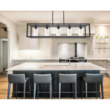 Load image into Gallery viewer, MELUCEE 5-Light Kitchen Island Lighting Rectangle Dining Room Chandelier Black Finish with Seeded Glass Shade
