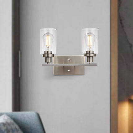 MELUCEE Metal Wall Lights with Clear Glass Shade 2 Heads Bathroom Light Fixtures Brushed Nickel