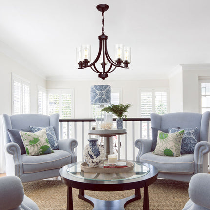 MELUCEE 5-Light Chandelier with Clear Glass Shade, Brushed Nickel/Black/Oil Rubbed Bronze