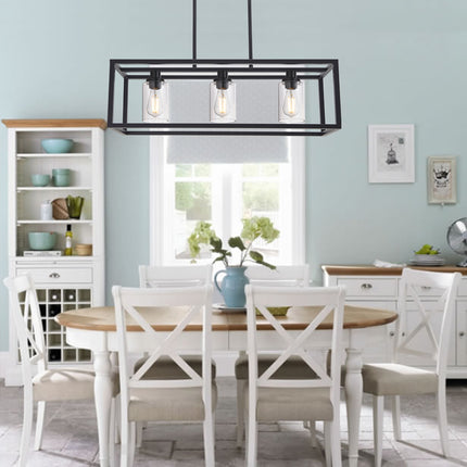 MELUCEE Kitchen Island Lighting 3 Lights Farmhouse Chandelier, Black Pendant Lighting with Clear Glass Shade