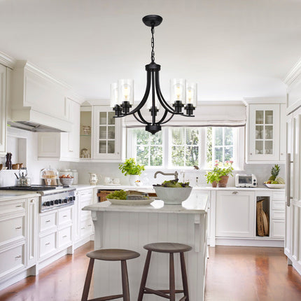 MELUCEE 5-Light Chandelier with Clear Glass Shade, Brushed Nickel/Black/Oil Rubbed Bronze