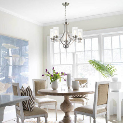 MELUCEE 5-Light Chandelier with Clear Glass Shade, Brushed Nickel/Black/Oil Rubbed Bronze
