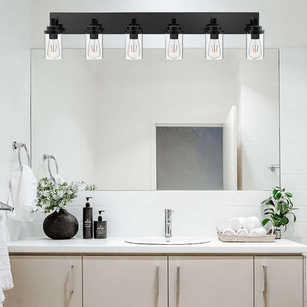 MELUCEE 2/3/4/5/6 Lights Bathroom Lighting Fixtures Over Mirror, Black Finish