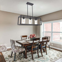 Load image into Gallery viewer, MELUCEE 3 Lights Black Dining Room Chandelier Hanging Light Fixture Modern Kitchen Island Linear Lighting Farmhouse Chandelier with Seeded Glass Shade
