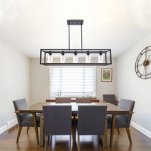 Load image into Gallery viewer, MELUCEE 5-Light Kitchen Island Lighting Rectangle Dining Room Chandelier Black Finish with Seeded Glass Shade
