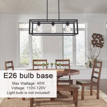 MELUCEE Kitchen Island Lighting 3 Lights Farmhouse Chandelier, Black Pendant Lighting with Clear Glass Shade