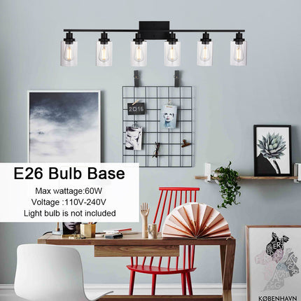 MELUCEE Black Vanity Light Fixture 6-Light Industrial Metal Wall Sconce
