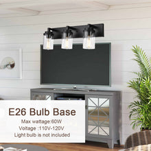 Load image into Gallery viewer, MELUCEE Vintage Bathroom Lighting Fixtures Over Mirror, 3-Light Modern Vanity Lights Black Finish Industrial Wall Sconce with Clear Glass Shade
