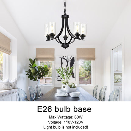 MELUCEE 5-Light Chandelier with Clear Glass Shade, Brushed Nickel/Black/Oil Rubbed Bronze