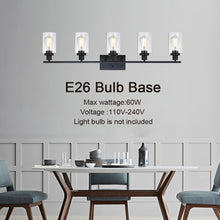 Load image into Gallery viewer, MELUCEE 40 Inches Length 5-Light Bathroom Vanity Light Fixtures Black Industrial Wall Sconce Lighting with Clear Glass Shade
