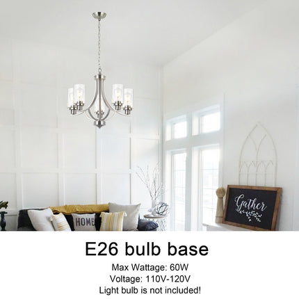 MELUCEE 5-Light Chandelier with Clear Glass Shade, Brushed Nickel/Black/Oil Rubbed Bronze