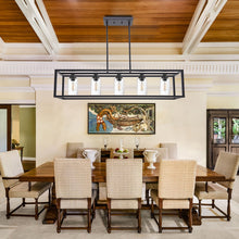 Load image into Gallery viewer, MELUCEE 5-Light Kitchen Island Lighting Rectangle Dining Room Chandelier Black Finish with Seeded Glass Shade
