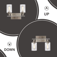 Load image into Gallery viewer, MELUCEE Metal Wall Lights with Clear Glass Shade 2 Heads Bathroom Light Fixtures Brushed Nickel
