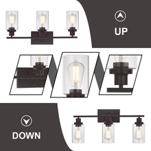 Load image into Gallery viewer, MELUCEE 3 Light Bathroom Vanity Light Oil Rubbed Bronze, Industrial Wall Light Fixture with Clear Glass Shade

