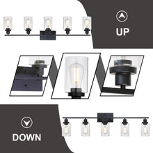 Load image into Gallery viewer, MELUCEE 40 Inches Length 5-Light Bathroom Vanity Light Fixtures Black Industrial Wall Sconce Lighting with Clear Glass Shade
