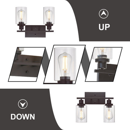 MELUCEE 2-Light Industrial Bathroom Lighting Oil Rubbed Bronze with Clear Glass Shade