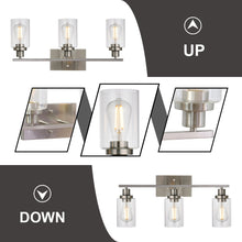 Load image into Gallery viewer, MELUCEE 3 Lights Wall Sconce Brushed Nickel Finished Modern Bathroom Vanity Light Fixtures with Clear Glass Shade
